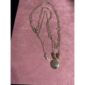 Ann Taylor LOFT Gold Tone Double Chain Coin Pendant Necklace 18–20 Inch